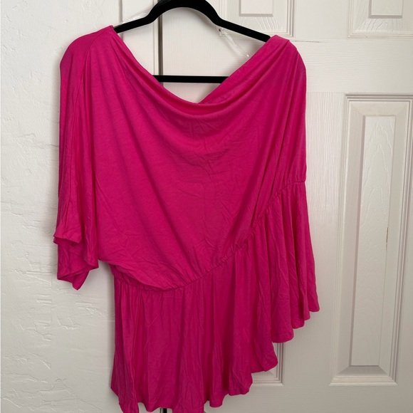 white birch One-Shoulder Fuchsia Peplum Blouse - Picture 6 of 6